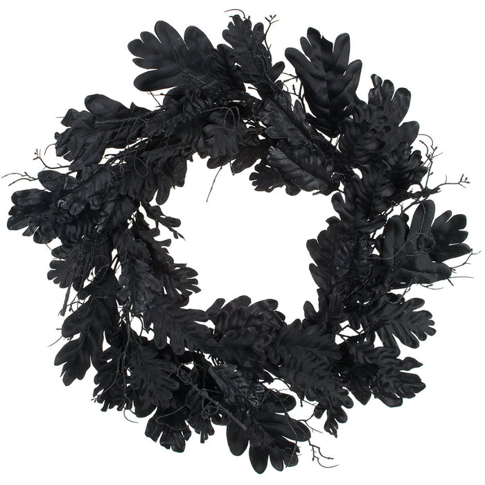 24" Halloween Oak Leaf Silk Wreath -Black (Pack of 2) - PWO094-BK