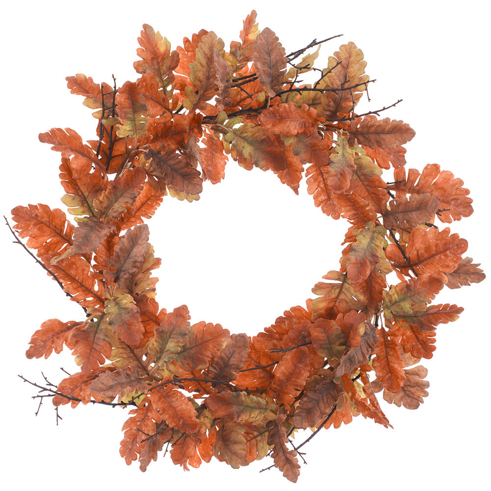 24" Oak Leaf Silk Hanging Wreath -Burgundy/Brown | Fall Wreaths — Silks ...