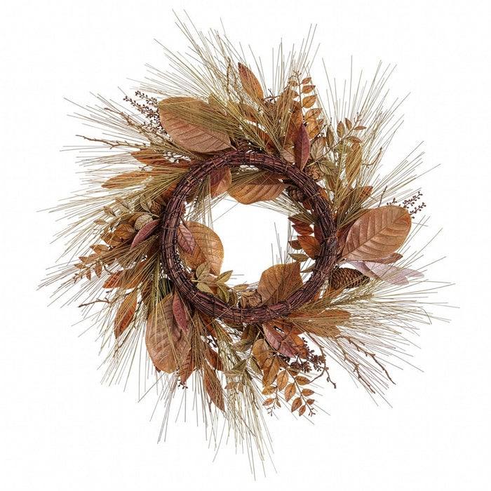 27" Artificial Pinecone, Bay Leaf & Pine Wreath -Brown/Green (Pack of 2) - PWP001-BR/GR