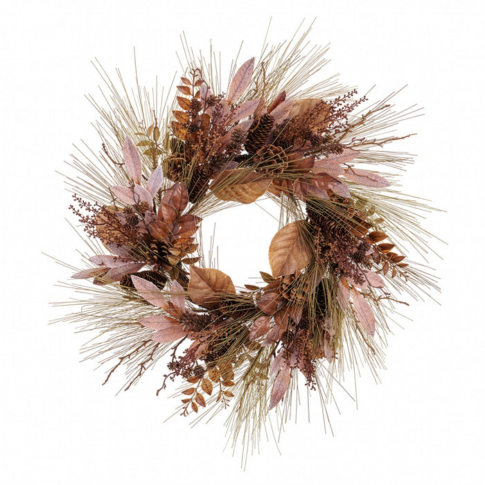 27" Artificial Pinecone, Bay Leaf & Pine Wreath -Brown/Green (Pack of 2) - PWP001-BR/GR