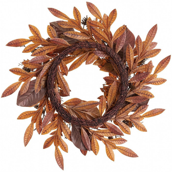 22" Artificial Pinecone, Magnolia & Bay Leaf Wreath -Brown/Green (Pack of 4) - PWP002-BR/GR