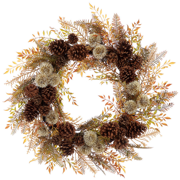 24" Pinecone & Thistle Artificial Wreath -Brown/Green (Pack of 4) - PWP207-BR/GR