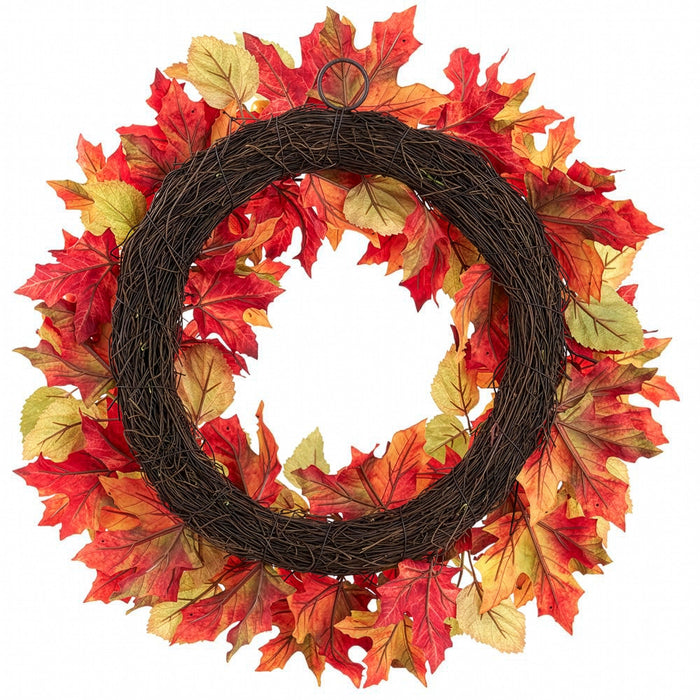 24" Artificial Rosehip & Maple Leaf Wreath -Fall (Pack of 4) - PWR060-FA
