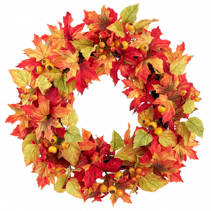 24" Artificial Rosehip & Maple Leaf Wreath -Fall (Pack of 4) - PWR060-FA