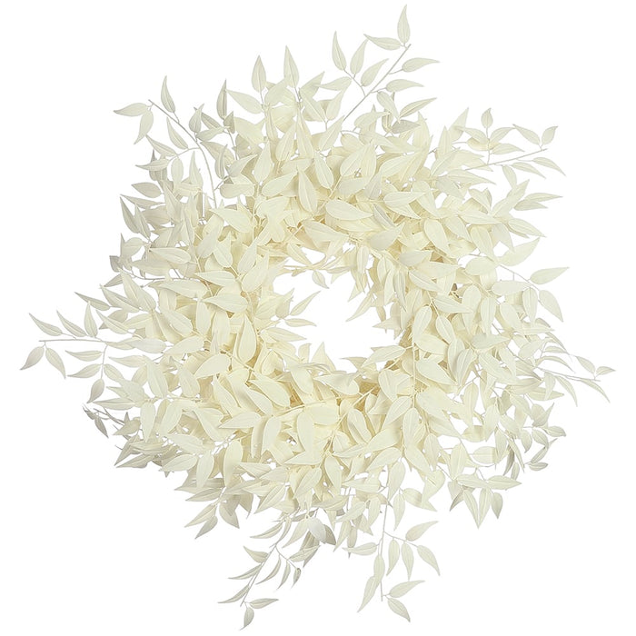 31" Silk Italian Rusccus Leaf Hanging Wreath -Cream - PWR131-CR