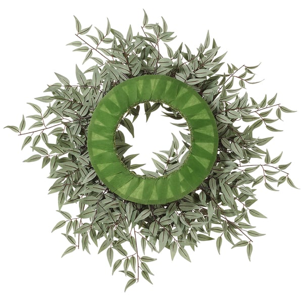 31" Silk Italian Rusccus Leaf Hanging Wreath -Green - PWR131-GR