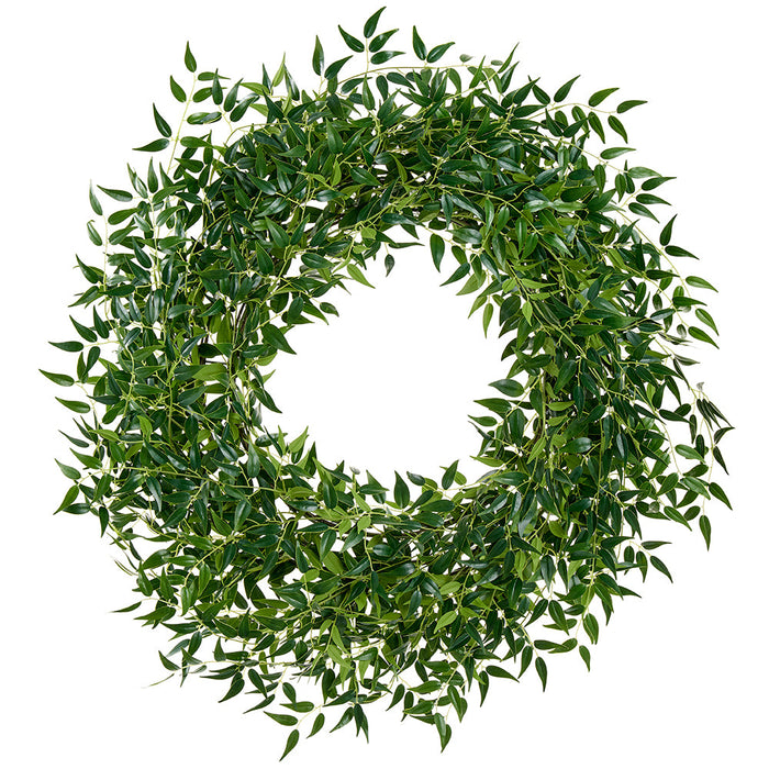 34" Italian Ruscus Leaf Artificial Wreath -Green - PWR234-GR