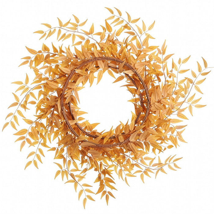 28" Artificial Italian Ruscys Leaf Wreath -Mustard - PWR522-MD