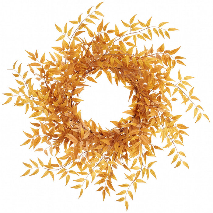 28" Artificial Italian Ruscys Leaf Wreath -Mustard - PWR522-MD
