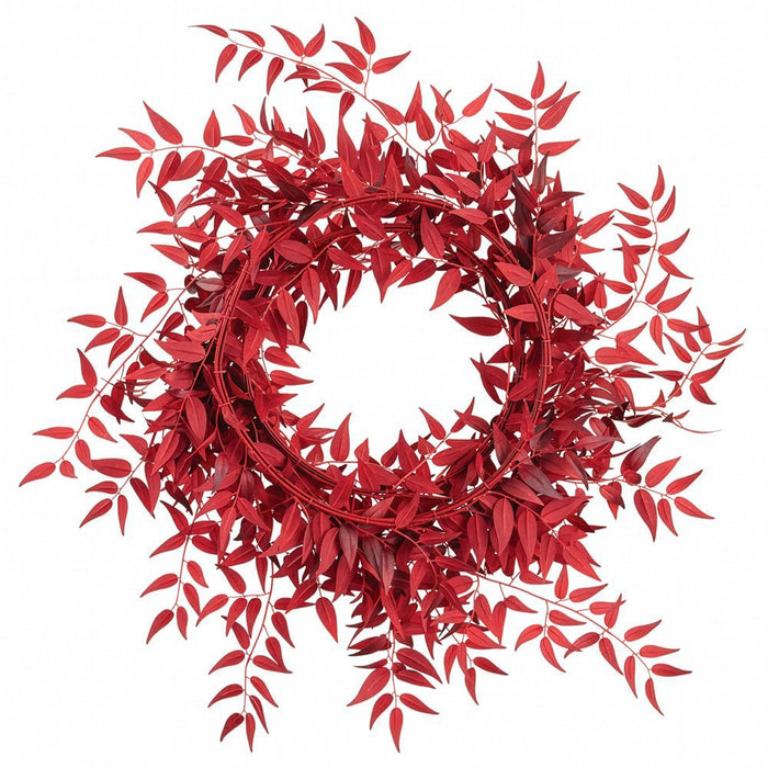 28" Artificial Italian Ruscys Leaf Wreath -Red - PWR522-RE