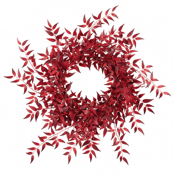 28" Artificial Italian Ruscys Leaf Wreath -Red - PWR522-RE