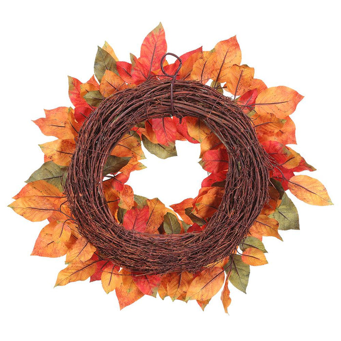 24" Salal Leaf Silk Hanging Wreath -Orange/Green (pack of 2) - PWS443-OR/GR