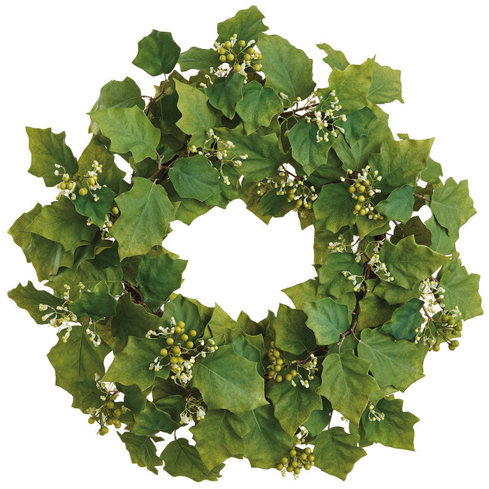 28" Seeded Solamum Leaf Silk Wreath -Green (Pack of 2) - PWS702-GR