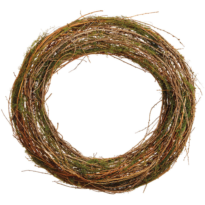 24" Artificial Twig & Moss Hanging Wreath -Brown/Green (pack of 6) - PWT124-BR/GR