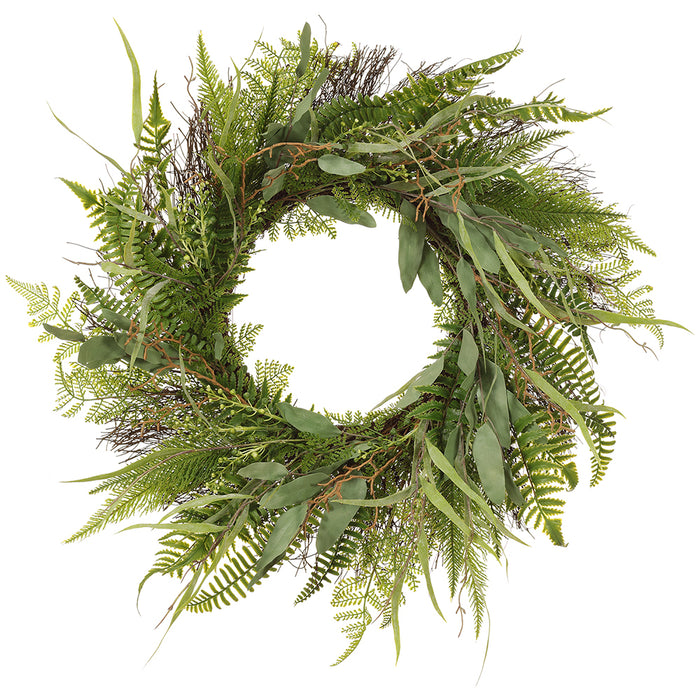 24" Artificial Eucalyptus & Fern Leaf Hanging Wreath -Green (pack of 2) - PWX010-GR