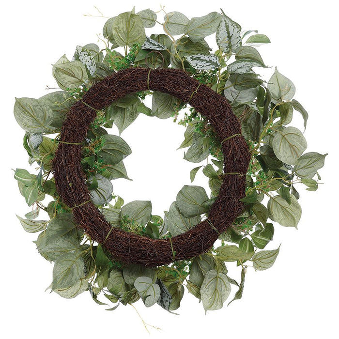 24" Wandering Jew & Pothos Leaf Artificial Wreath -2 Tone Green (Pack of 2) - PWX082-GR/TT