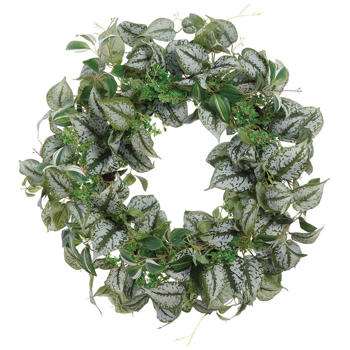 24" Wandering Jew & Pothos Leaf Artificial Wreath -2 Tone Green (Pack of 2) - PWX082-GR/TT
