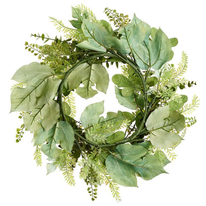 24" Fern & Fig Carica Leaf Artificial Wreath -2 Tone Green (Pack of 2) - PWX290-GR/TT