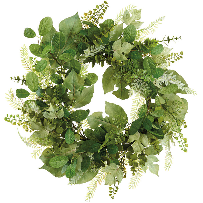 24" Fern & Fig Carica Leaf Artificial Wreath -2 Tone Green (Pack of 2) - PWX290-GR/TT