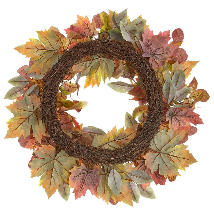 24" Maple & Eucalyptus Leaf Silk Hanging Wreath -Fall (pack of 4) - PWX431-FA