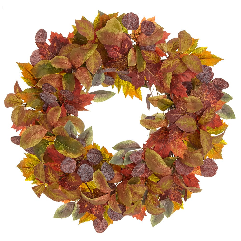 24" Maple & Eucalyptus Leaf Silk Hanging Wreath -Fall | Fall Wreaths ...