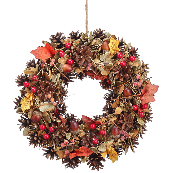 13.25" Artificial Acorn, Berry & Fall Leaf Wreath -Fall (Pack of 6) - PWX851-FA