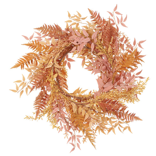28" Silk Ruscus Leaf & Fern Wreath -Fall - PWX918-FA