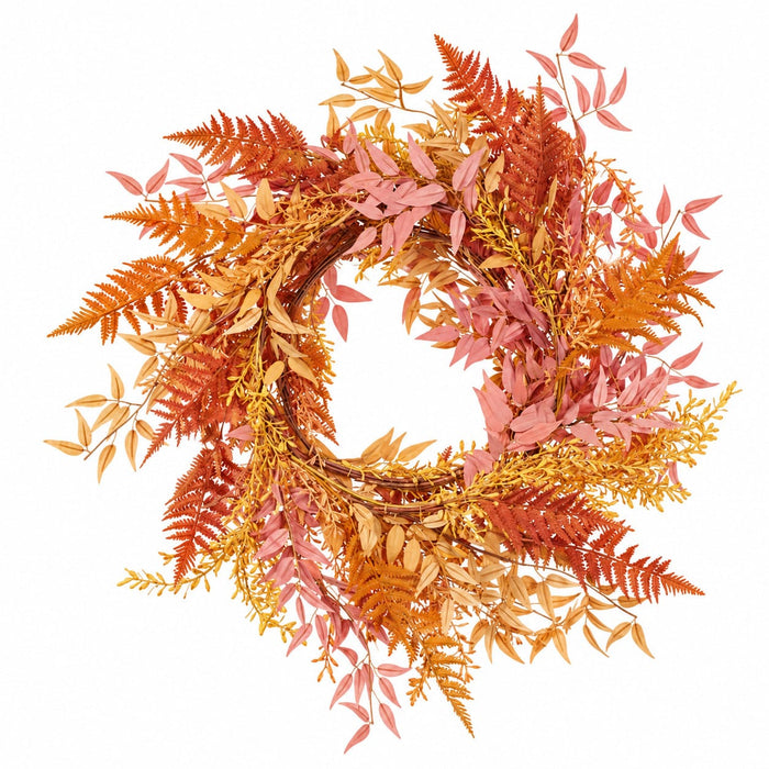 28" Silk Ruscus Leaf & Fern Wreath -Fall - PWX918-FA