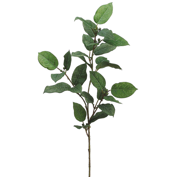 26" Silk Lemon Leaf w/Berries Stem -Green (pack of 24) - QSL964-GR/BU