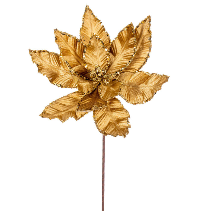24"Hx13"W Sequin Velvet Artificial Poinsettia Flower Stem -Gold (Pack of 12) - RG221308