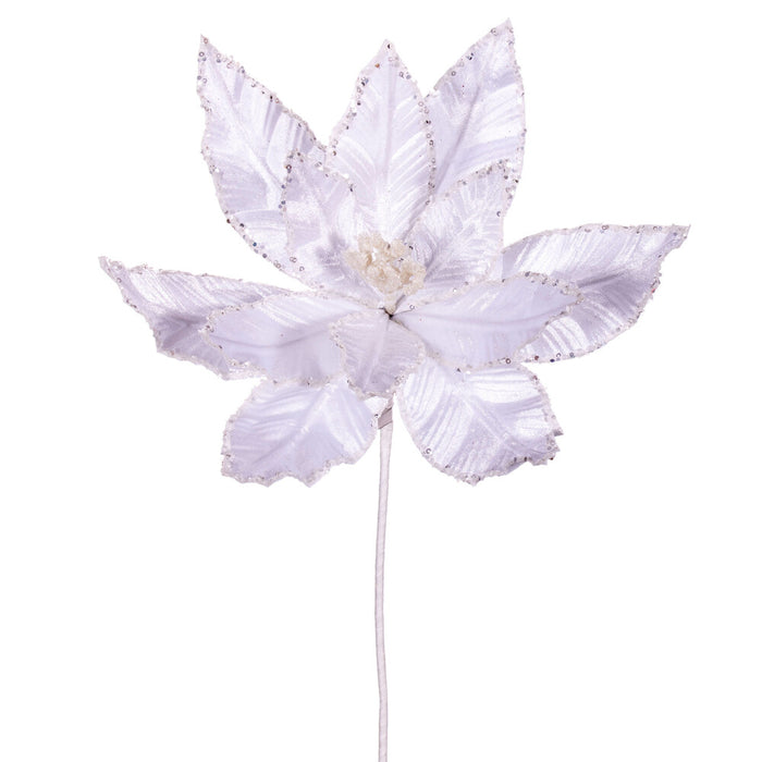 24"Hx13"W Sequin Velvet Artificial Poinsettia Flower Stem -White (Pack of 12) - RG221311