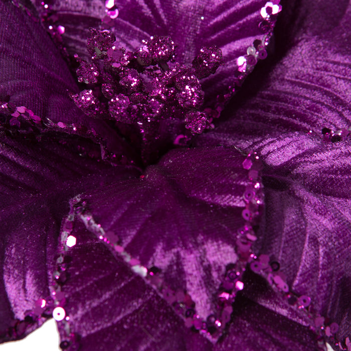 24"Hx13"W Sequin Velvet Artificial Poinsettia Flower Stem -Purple (Pack of 12) - RG221366