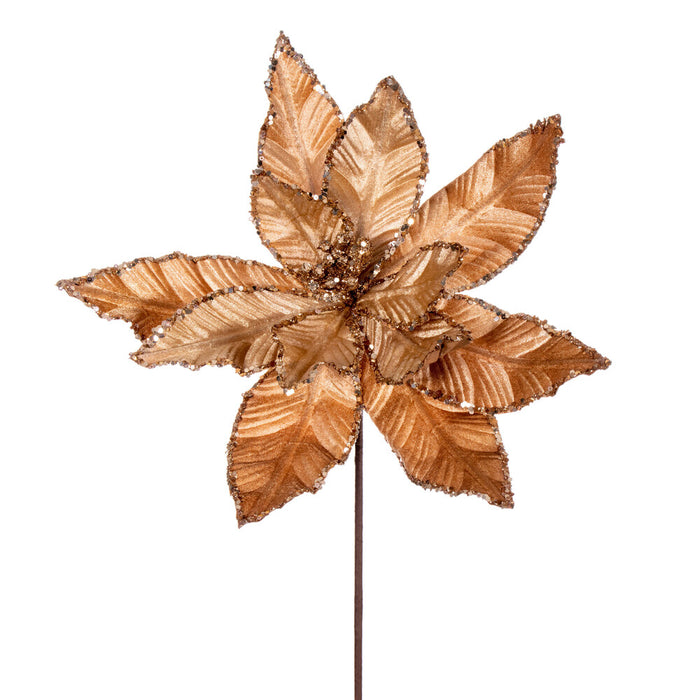 24"Hx13"W Sequin Velvet Artificial Poinsettia Flower Stem -Mocha (Pack of 12) - RG221376