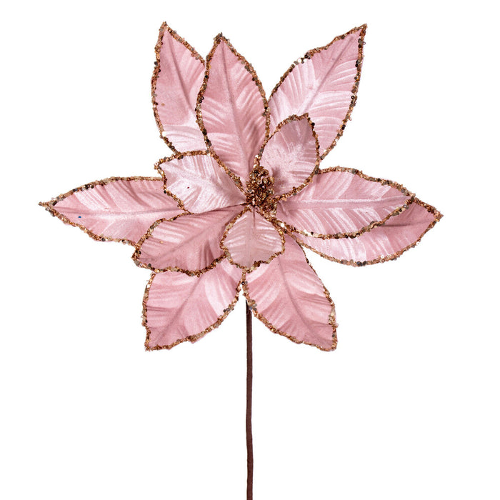 24"Hx13"W Sequin Velvet Artificial Poinsettia Flower Stem -Pink (Pack of 12) - RG221379