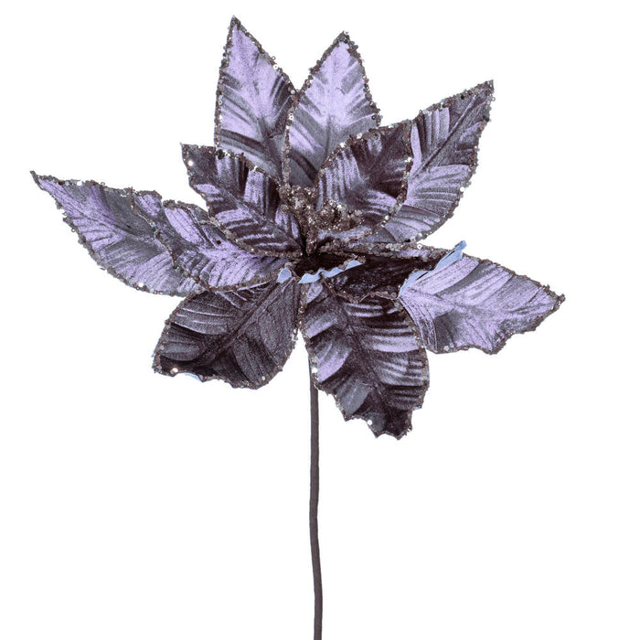 24"Hx13"W Sequin Velvet Artificial Poinsettia Flower Stem -Lavender (Pack of 12) - RG221386
