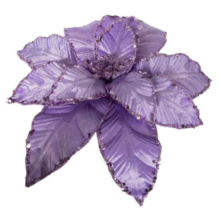 24"Hx13"W Sequin Velvet Artificial Poinsettia Flower Stem -Lavender (Pack of 12) - RG221386