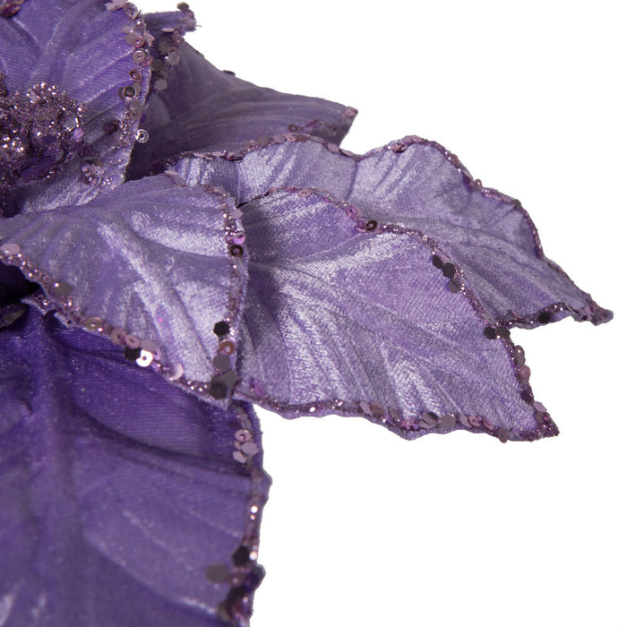 24"Hx13"W Sequin Velvet Artificial Poinsettia Flower Stem -Lavender (Pack of 12) - RG221386