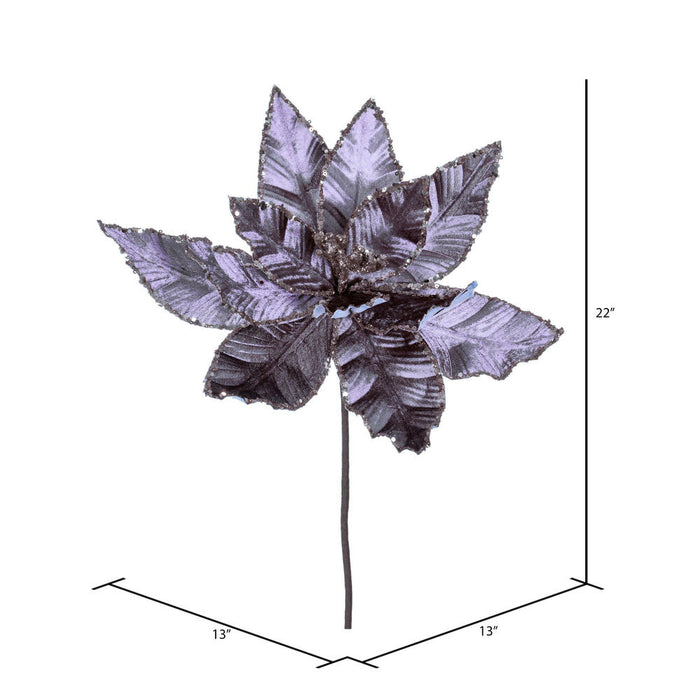 24"Hx13"W Sequin Velvet Artificial Poinsettia Flower Stem -Lavender (Pack of 12) - RG221386