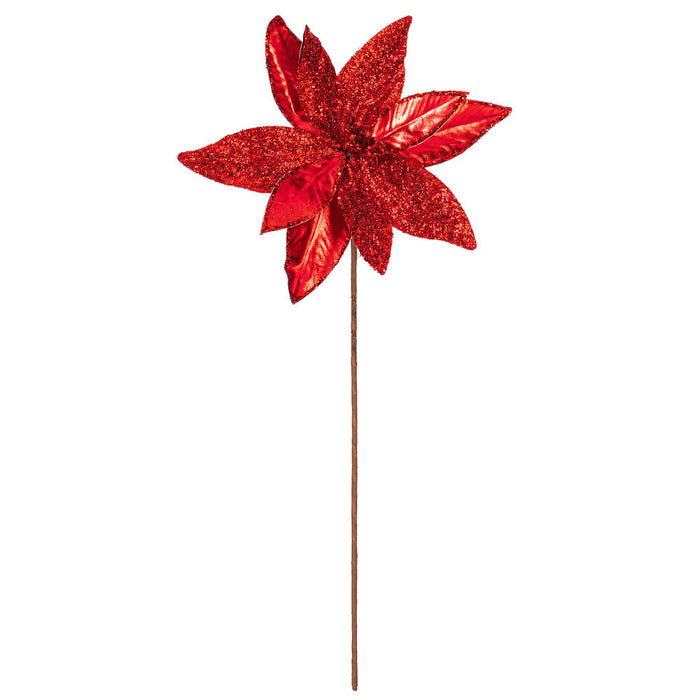 21.5"Hx11"W Glittered Artificial Poinsettia Flower Stem -Red (Pack of 12) - RG230103