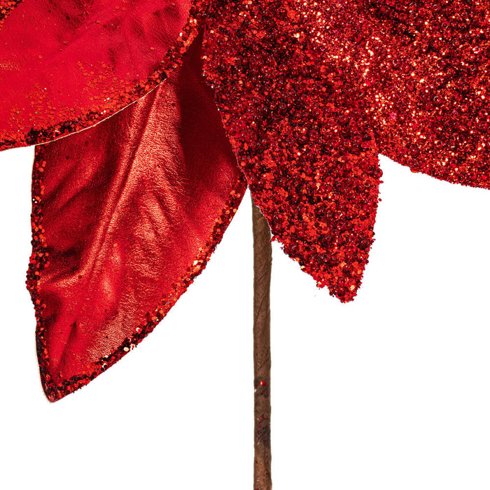 21.5"Hx11"W Glittered Artificial Poinsettia Flower Stem -Red (Pack of 12) - RG230103