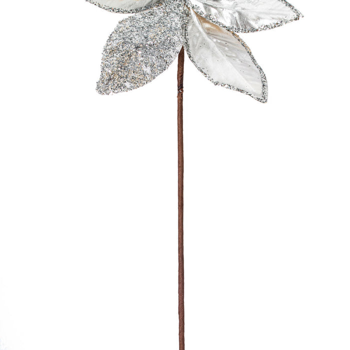 21.5"Hx11"W Glittered Artificial Poinsettia Flower Stem -Silver (Pack of 12) - RG230107