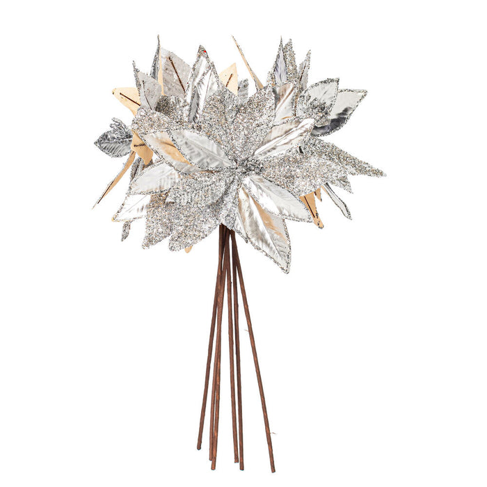 21.5"Hx11"W Glittered Artificial Poinsettia Flower Stem -Silver (Pack of 12) - RG230107