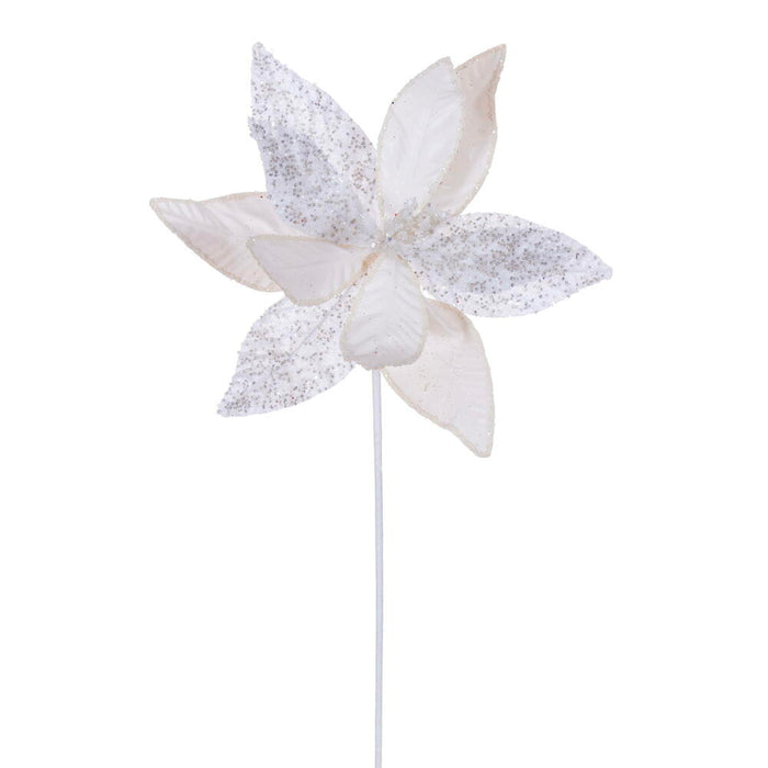 21.5"Hx11"W Glittered Artificial Poinsettia Flower Stem -White (Pack of 12) - RG230111