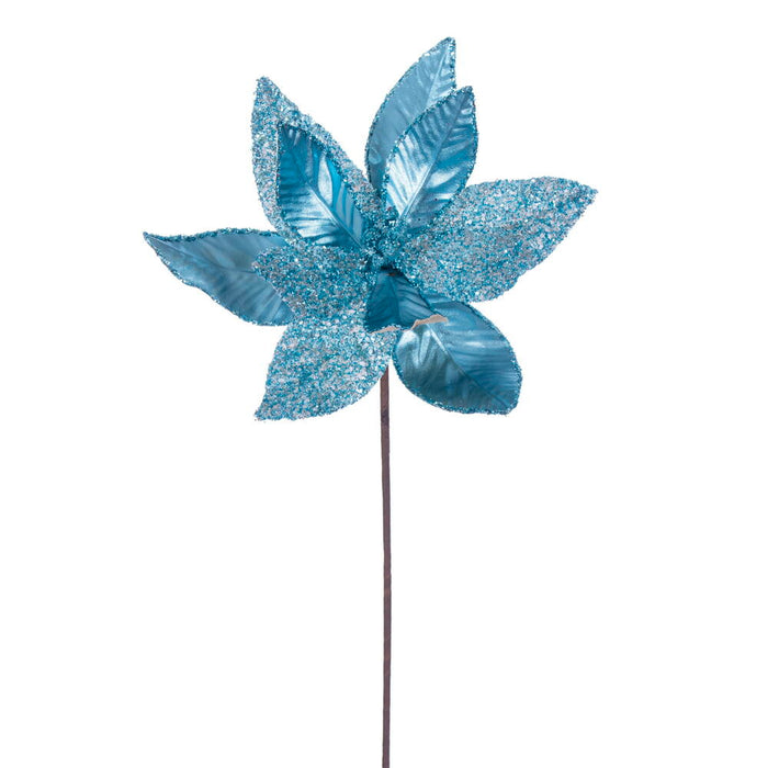 21.5"Hx11"W Glittered Artificial Poinsettia Flower Stem -Turquoise (Pack of 12) - RG230112