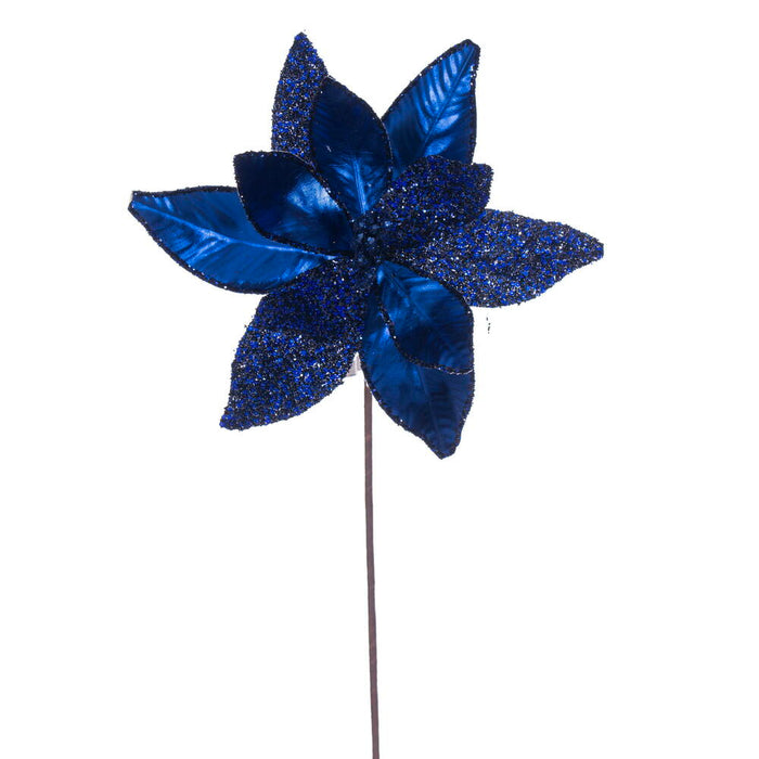 21.5"Hx11"W Glittered Artificial Poinsettia Flower Stem -Midnight Blue (Pack of 12) - RG230131