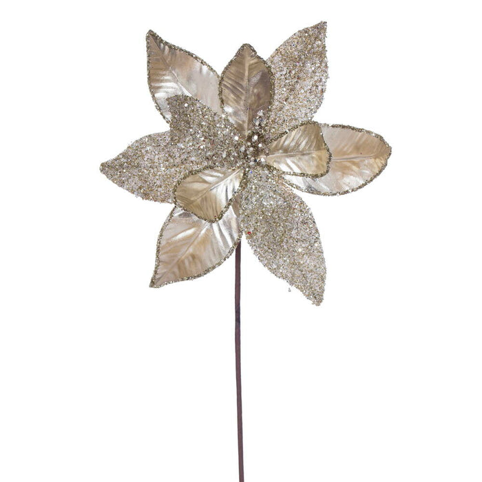 21.5"Hx11"W Glittered Artificial Poinsettia Flower Stem -Champagne (Pack of 12) - RG230138