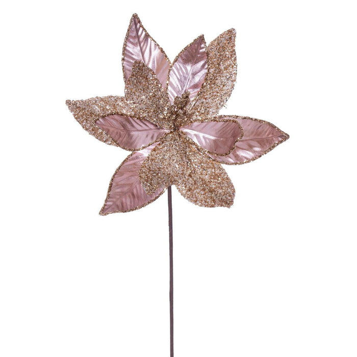 21.5"Hx11"W Glittered Artificial Poinsettia Flower Stem -Rose/Gold (Pack of 12) - RG230158