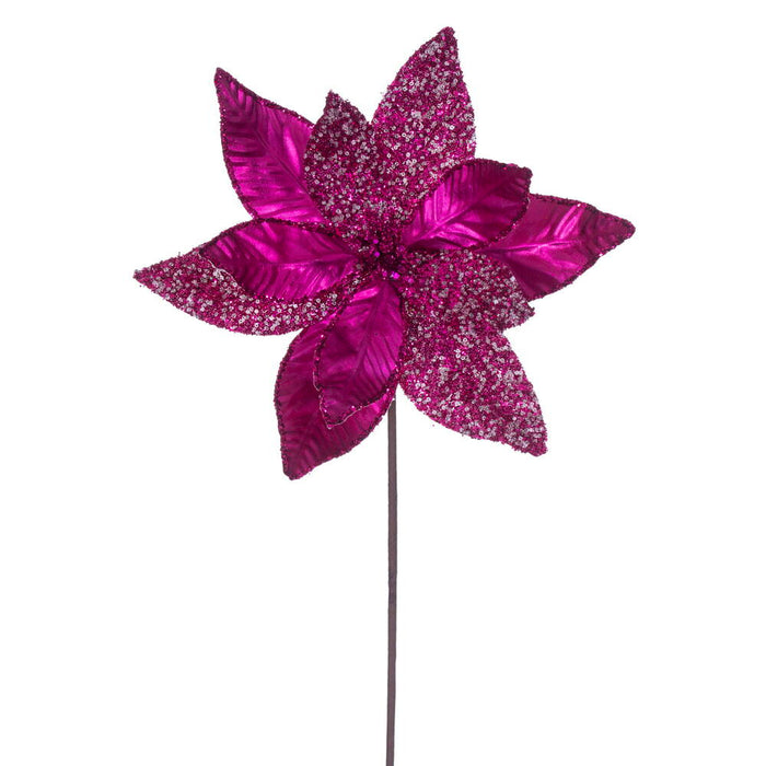 21.5"Hx11"W Glittered Artificial Poinsettia Flower Stem -Hot Pink (Pack of 12) - RG230159