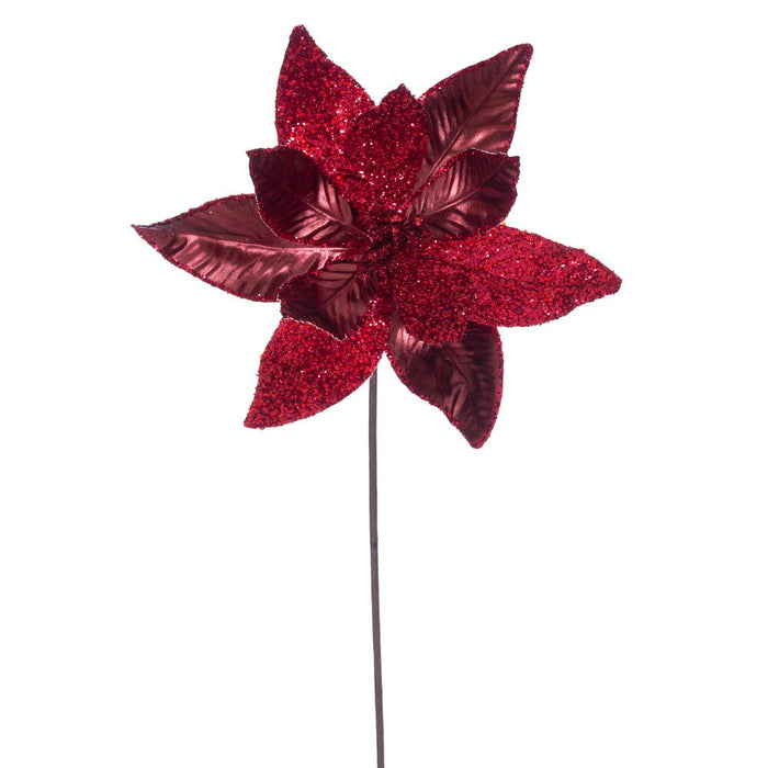 21.5"Hx11"W Glittered Artificial Poinsettia Flower Stem -Burgundy (Pack of 12) - RG230165