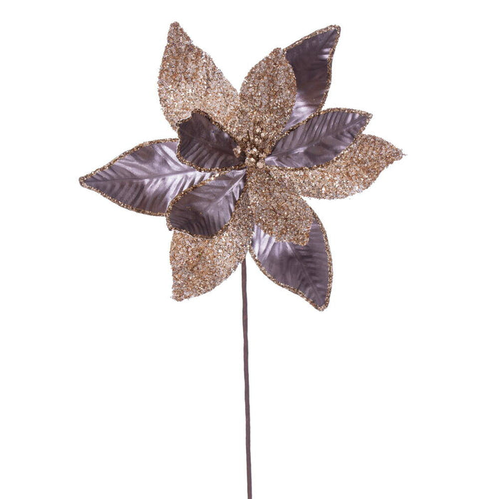 21.5"Hx11"W Glittered Artificial Poinsettia Flower Stem -Mocha (Pack of 12) - RG230176